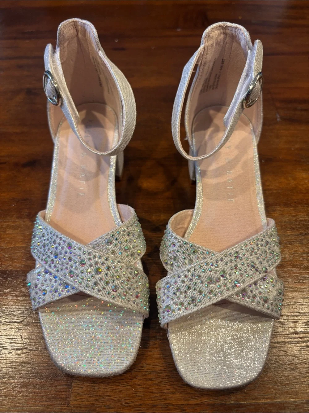 Kelly & Katie Glitter Cross-Strap Ankle Strap Sandals - silver. Size 13